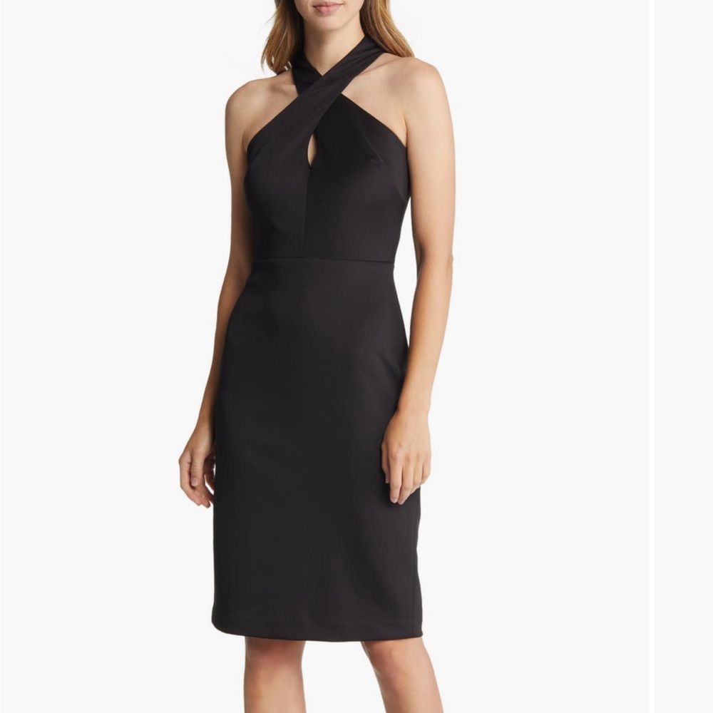 Vince Camuto Cross Neck Cutout Halter Dress, size 6, Black